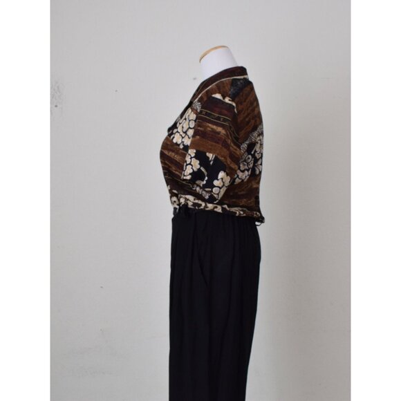 Vintage 90s Black/Brown Rayon Jumpsuit/Romper size 10 | 28-30 waist - Picture 7 of 10